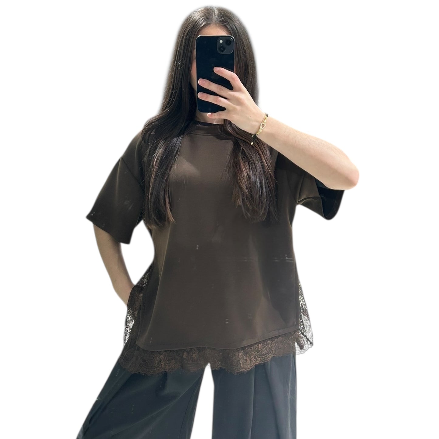 T-shirt manche courte avec détails en dentelle