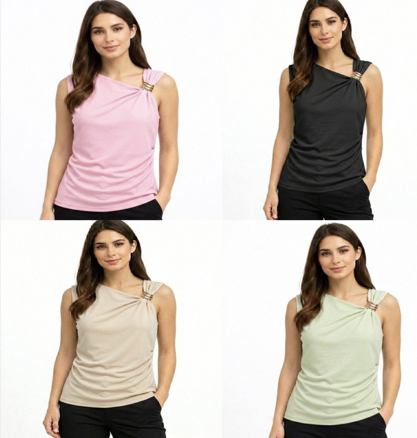 Elegant Asymmetrical Draped Top with Gold Detail