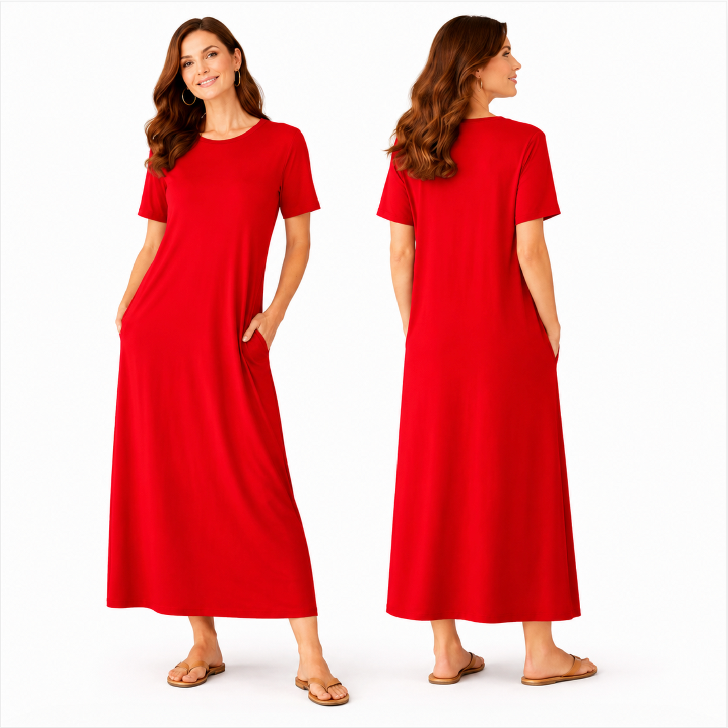 Robe Longue Fluide Femme – Coupe Oversize Confort – Manches Courtes – Poches Invisibles – Style Casual Chic