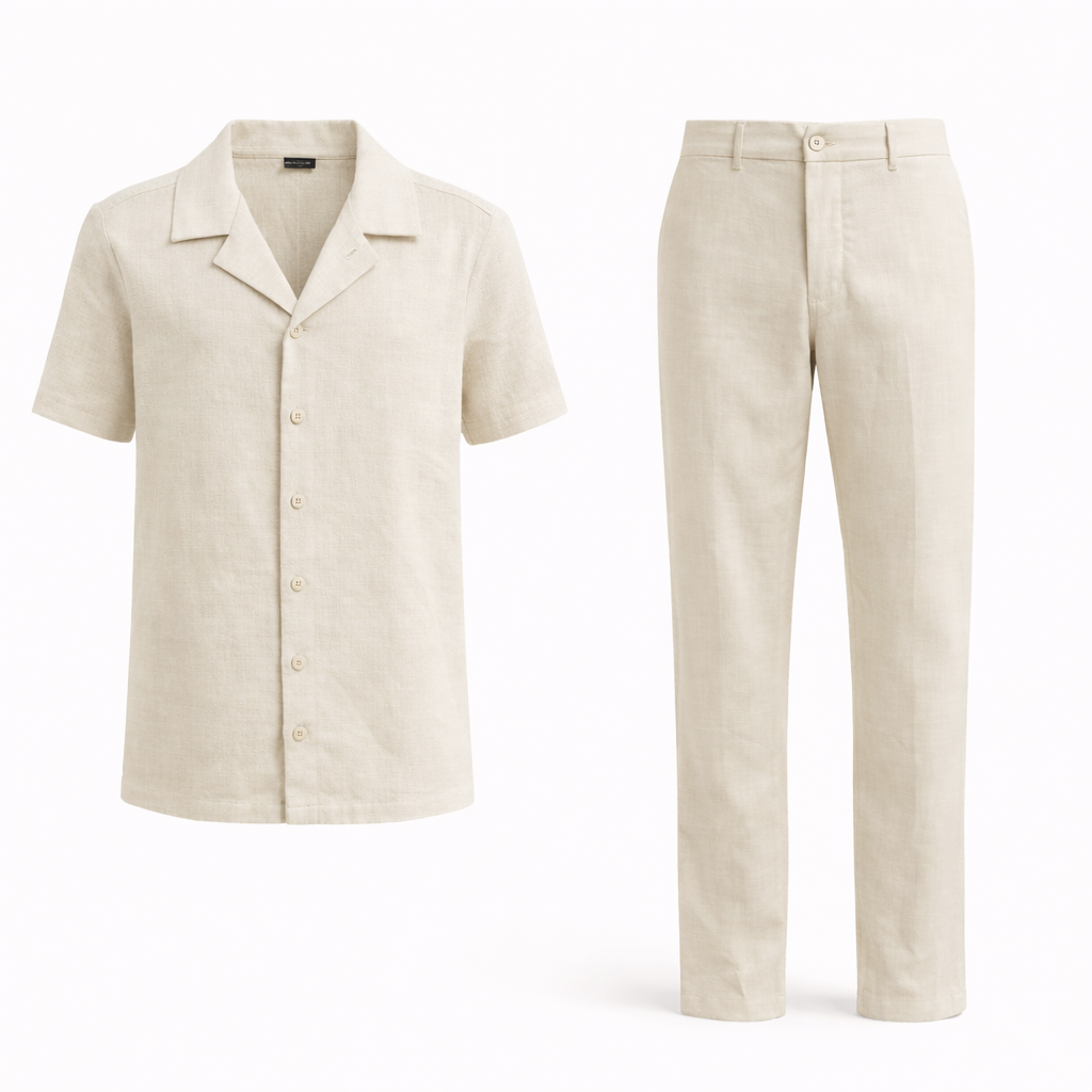 Ensemble homme premium Chemise manches courtes, pantalon élégant, tenue estivale chic et confortable