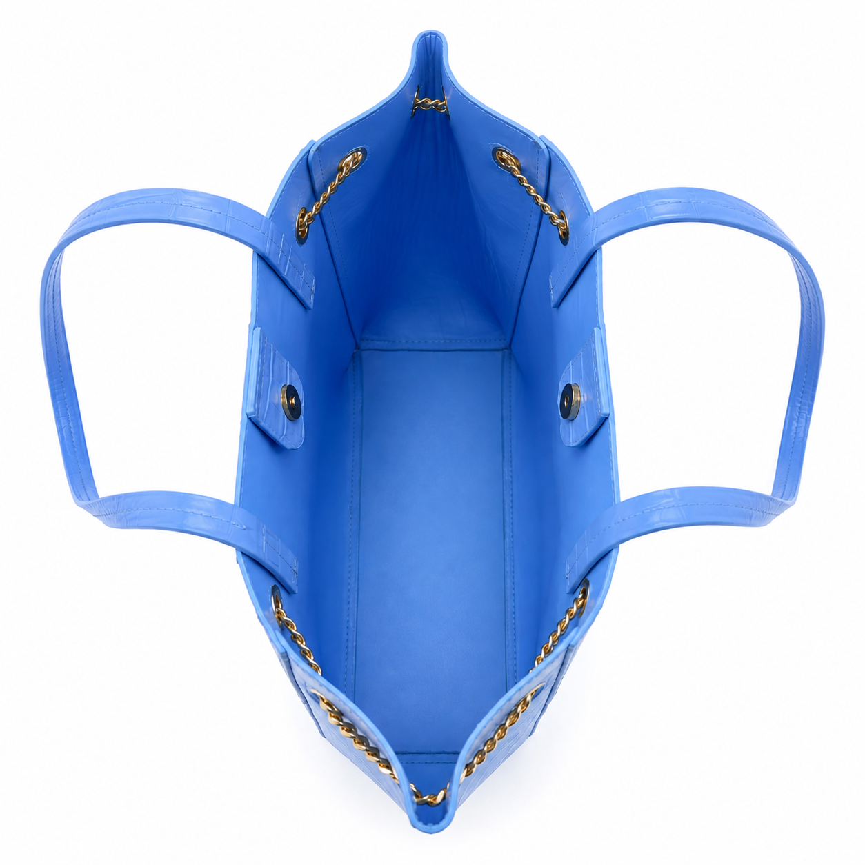 Sac Cabas Bleu Croco Élégant Grand Format avec Détails Chaîne Dorée