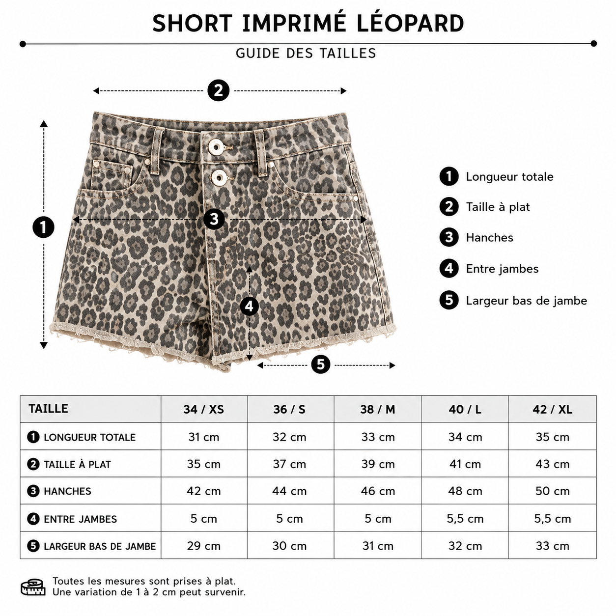 Short Jupe Léopard Taille Haute Femme Effet Denim