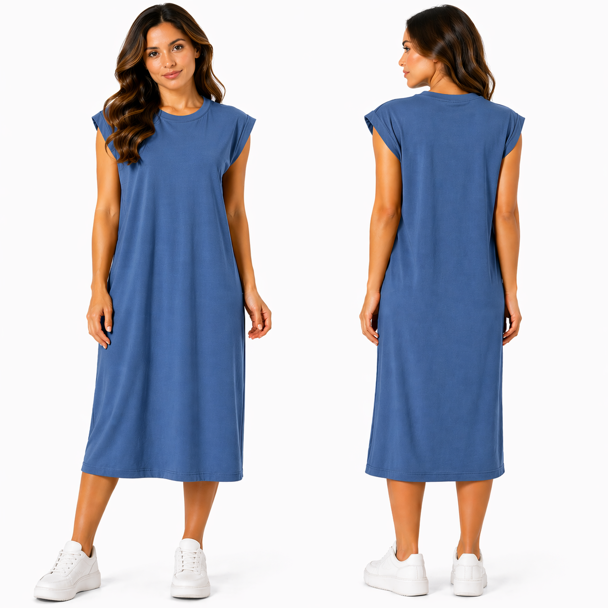 Robe Mi-Longue à Manches Courtes – Multicolore