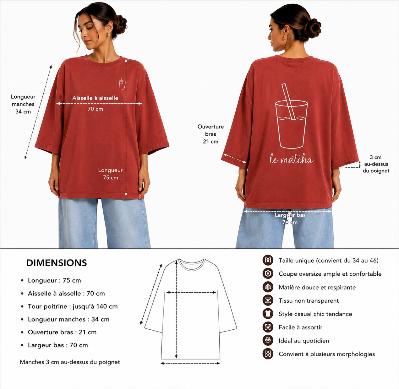 T-shirt oversize "Le Matcha" brodé – Confort & style au quotidien ✨