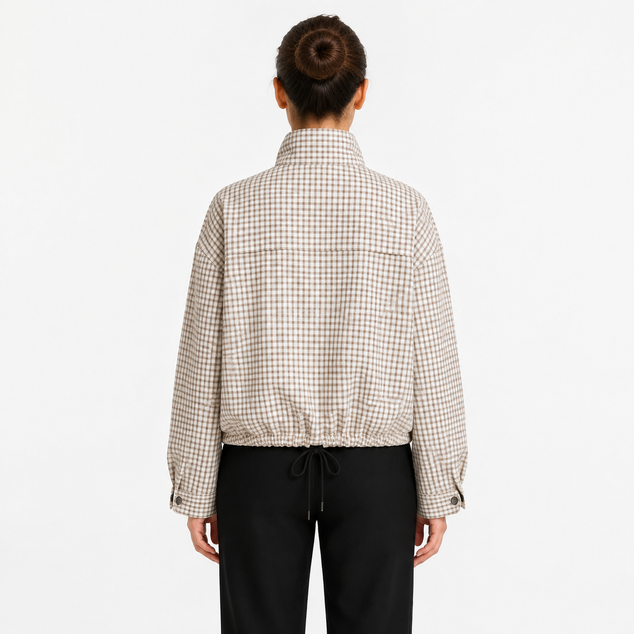 Veste légère femme à carreaux avec col montant