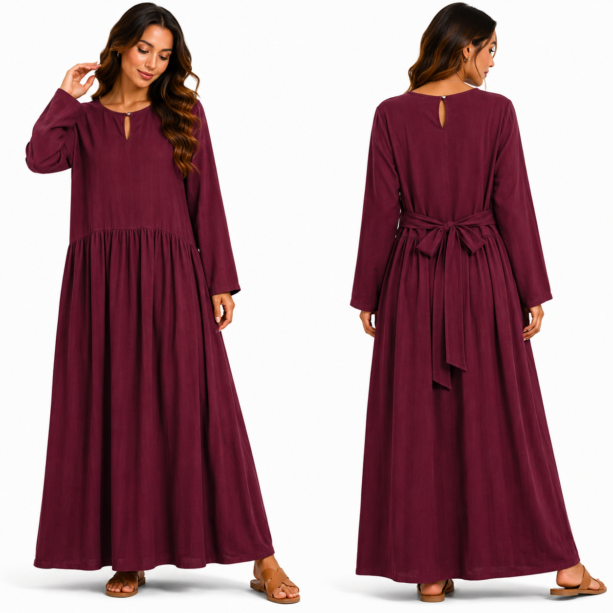 Robe Longue Fluide Vert Pistache avec Ceinture au Dos – Coupe Ample et Élégante