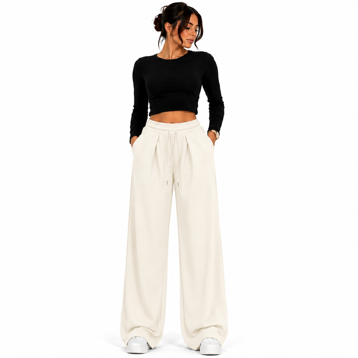 Women's elastic waist drawstring trousers – comfortable flowy trousers – one size – modern casual style