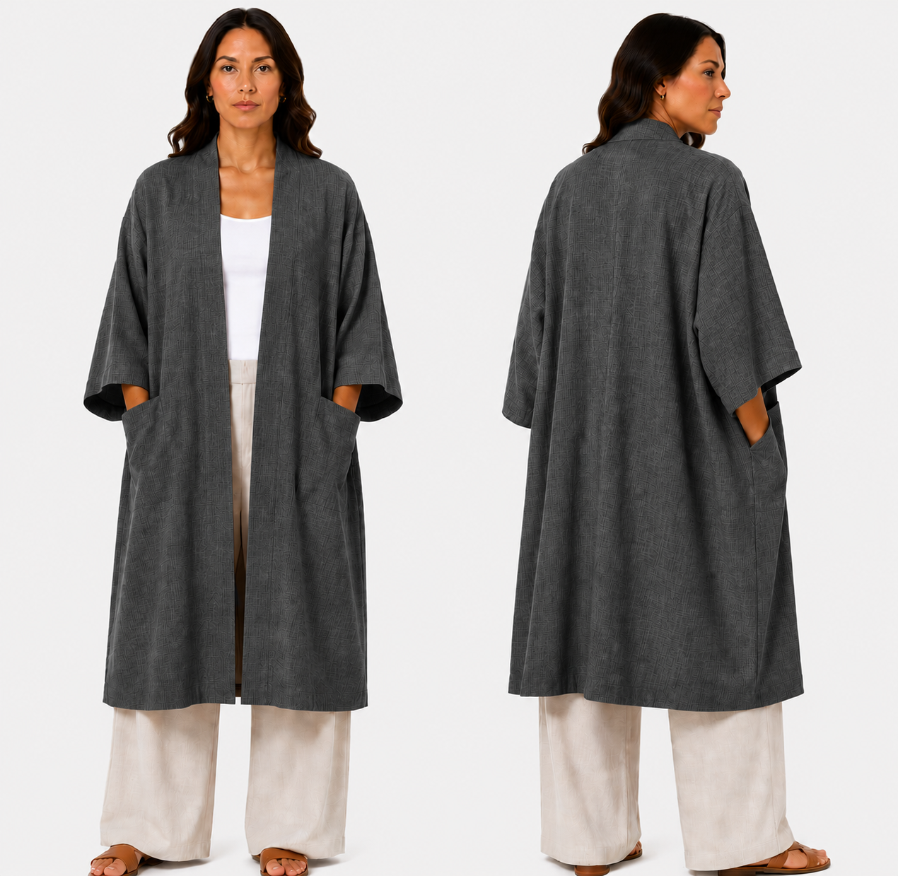 Kimono Élégant Femme Oversize Fluide avec Poches Invisibles – Gilet Long Taille Unique