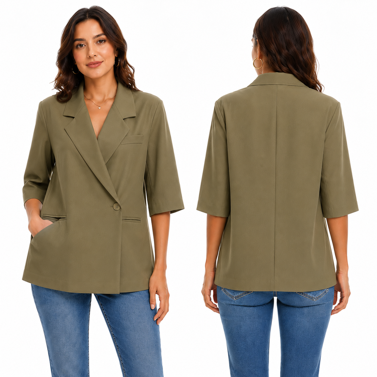 Blazer Femme Manches 3/4 Oversize Chic Mi-Saison
