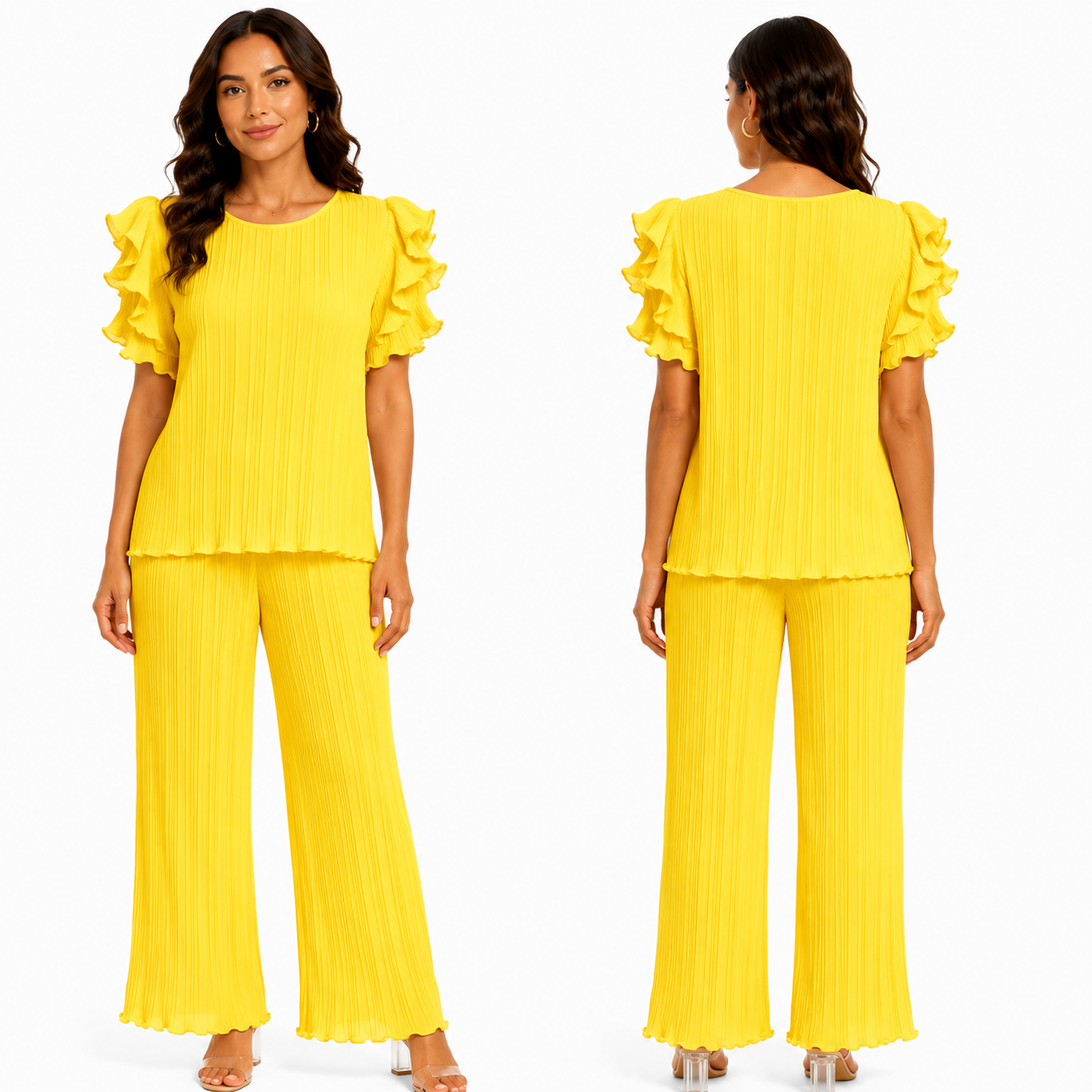 Ensemble Femme Plissé Chic Fluide Pantalon Large Élégant