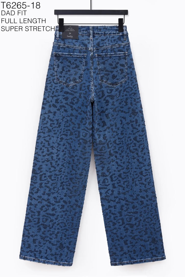 Jean Dad léopard bleu stretch