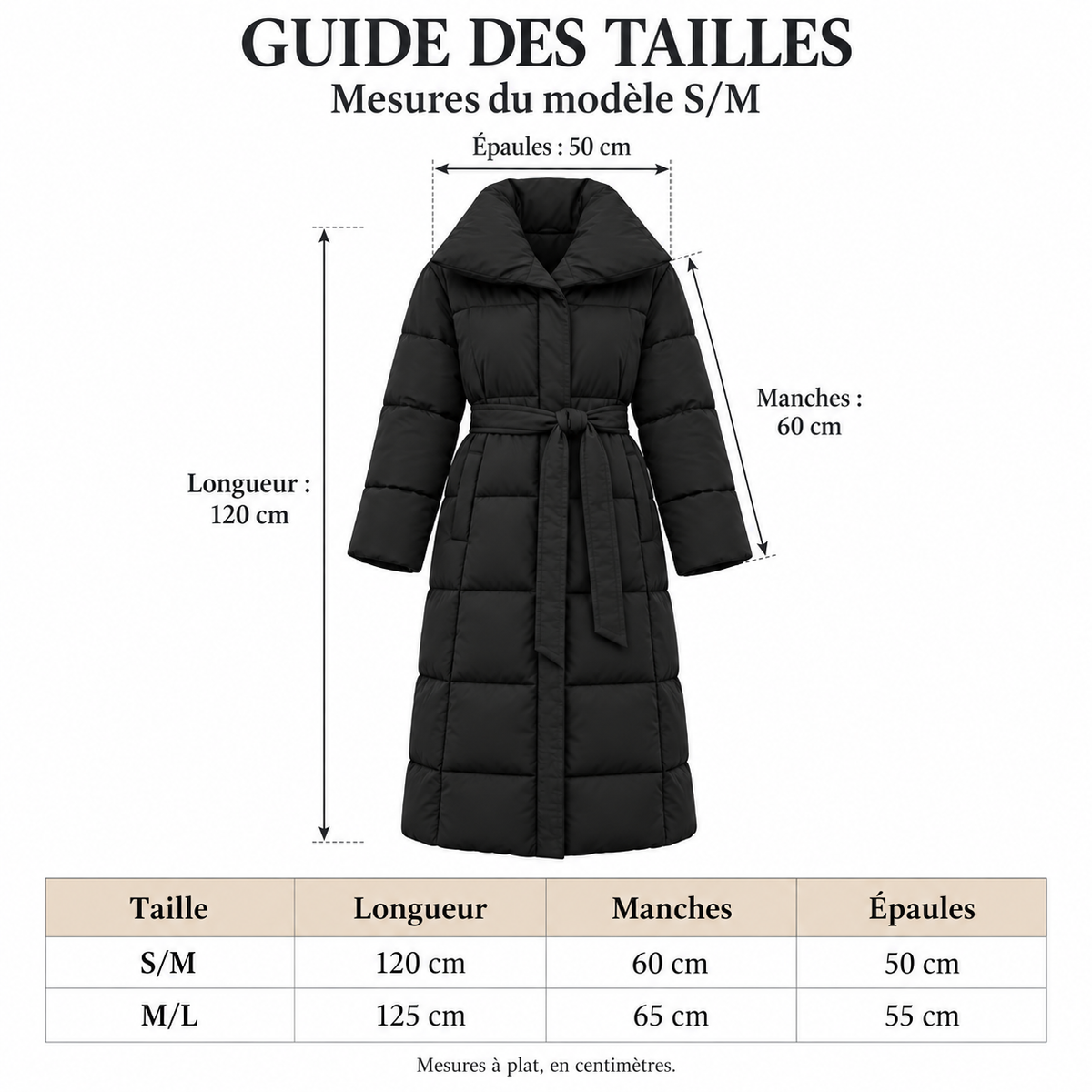 Manteaux Doudoune longue femme Élise – Grand col et ceinture à nouer