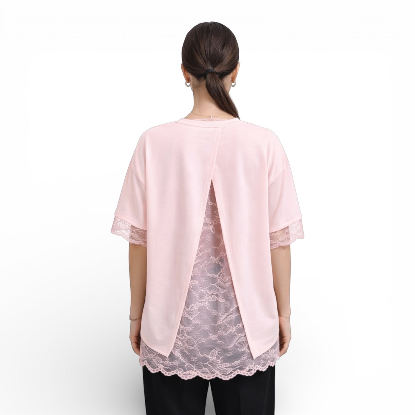 Elegantes Damen-T-Shirt mit Spitze – lockeres, schickes Oberteil mit offenem Rücken