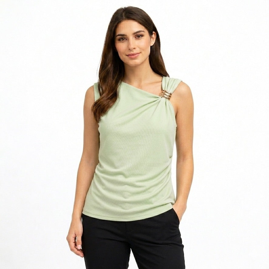 Elegant Asymmetrical Draped Top with Gold Detail