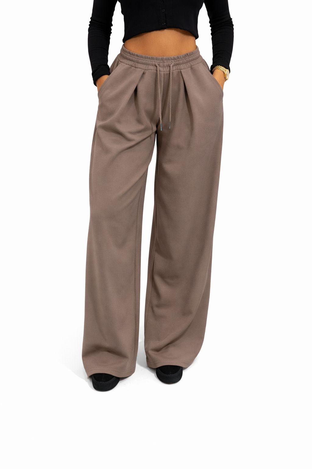 Pantalon femme taille élastique avec cordon – pantalon fluide confortable – taille unique – style casual moderne