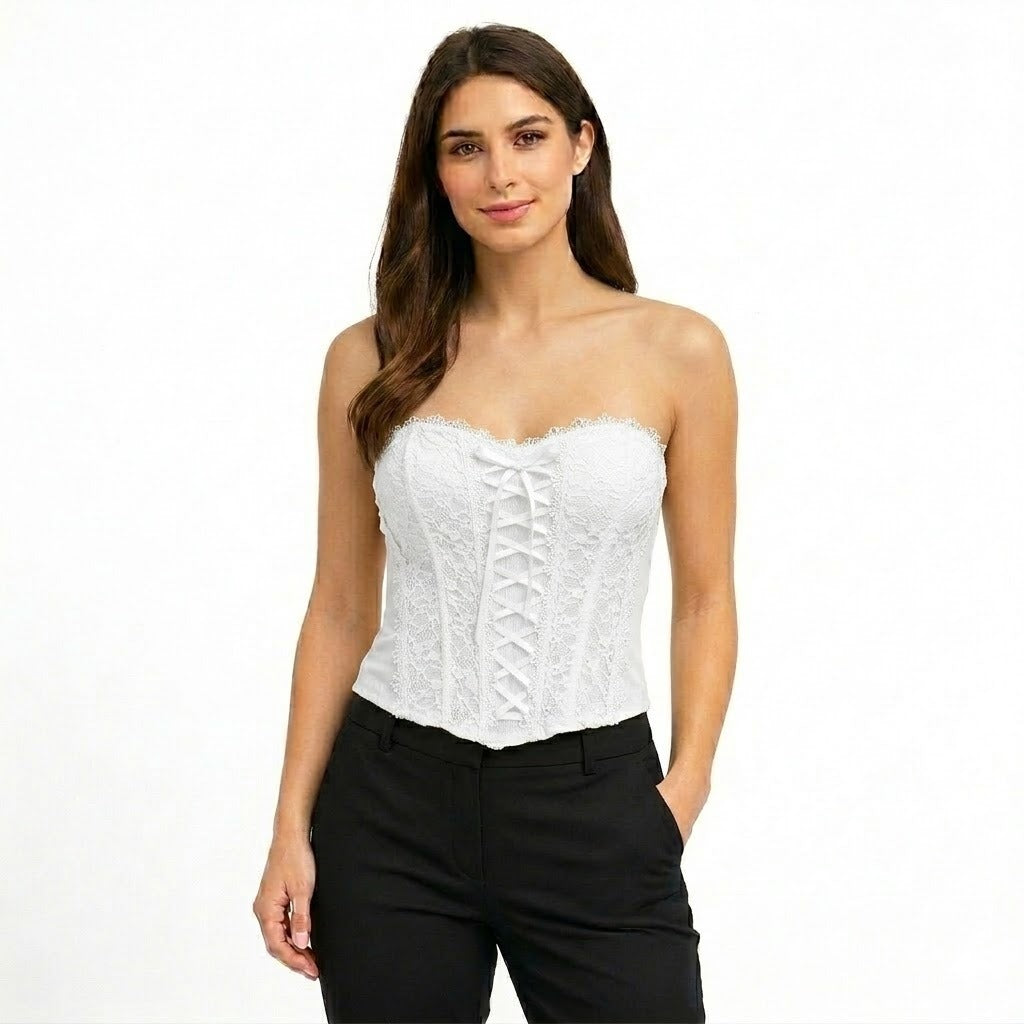 Top Bustier Dentelle Femme Chic Corset Sans Bretelles Élégant Ajusté