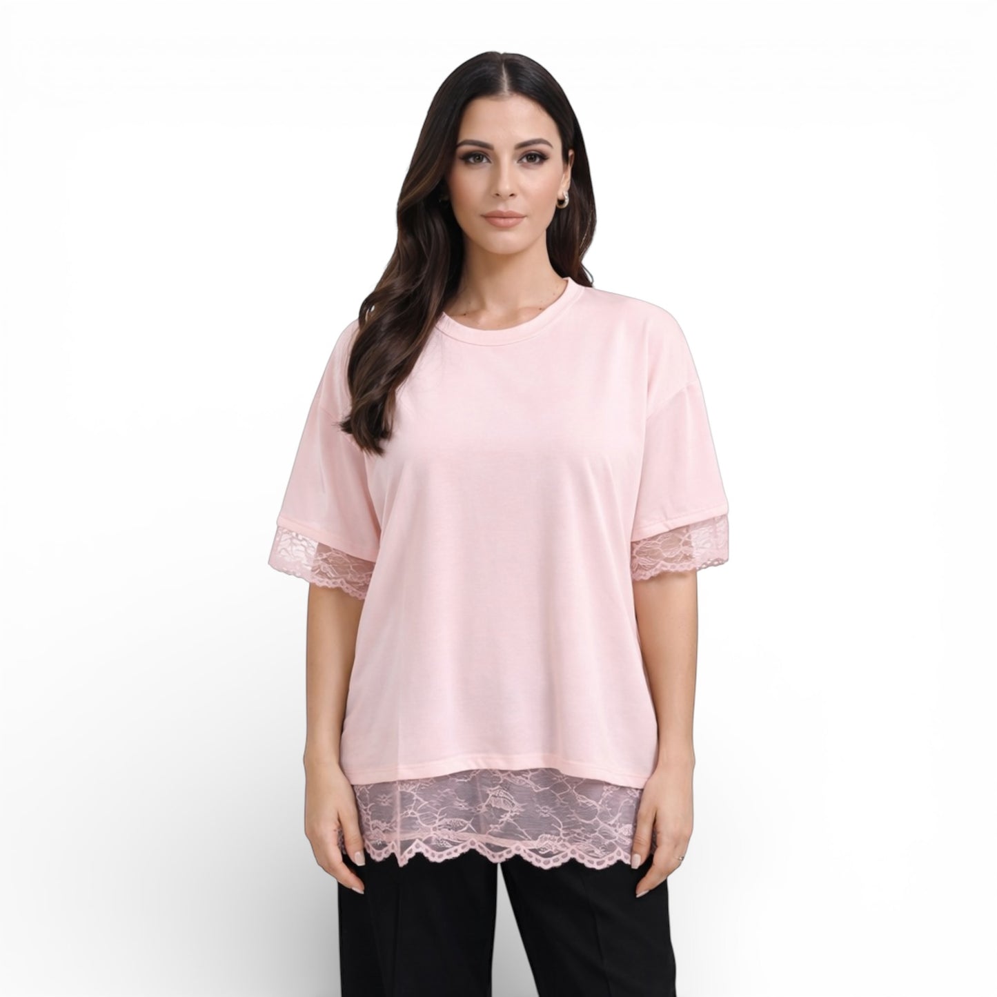 Elegantes Damen-T-Shirt mit Spitze – lockeres, schickes Oberteil mit offenem Rücken