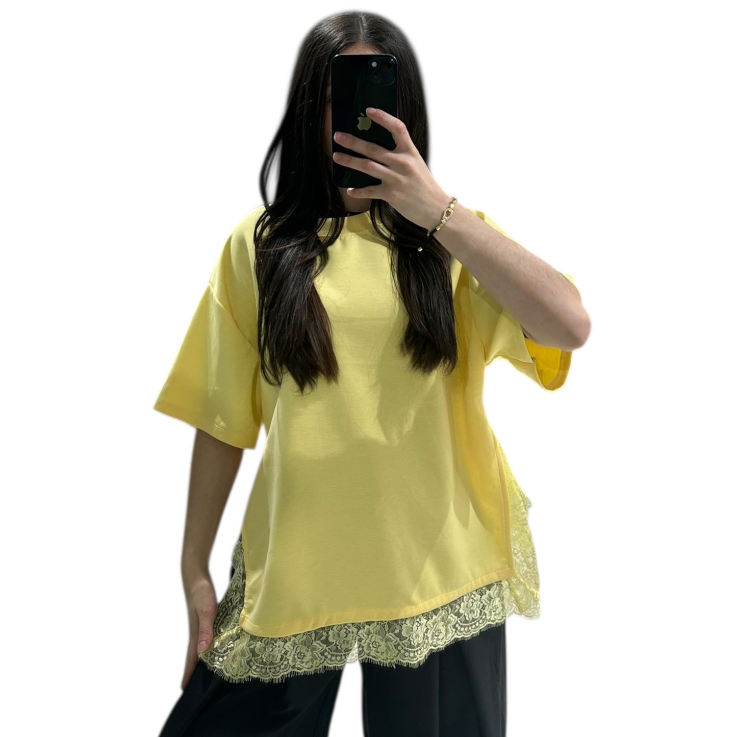 T-shirt manche courte avec détails en dentelle