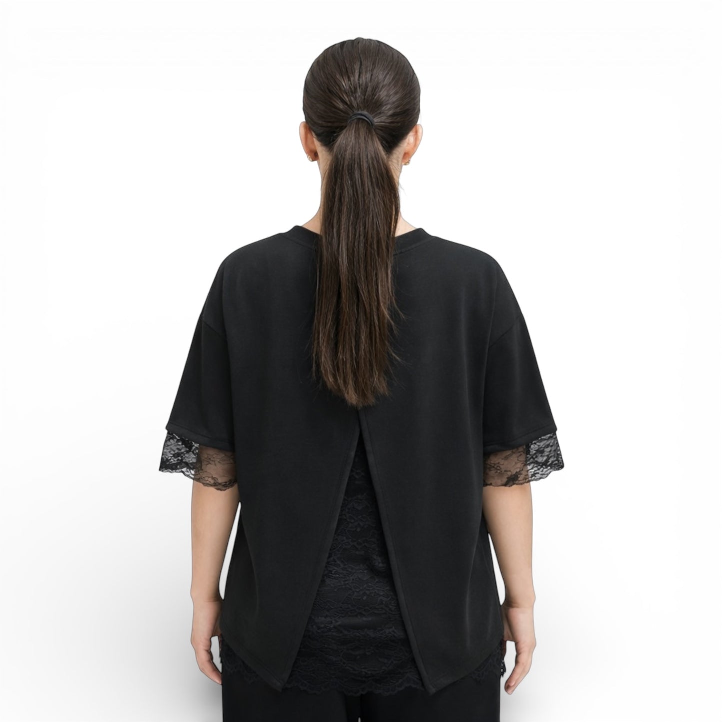 Elegantes Damen-T-Shirt mit Spitze – lockeres, schickes Oberteil mit offenem Rücken