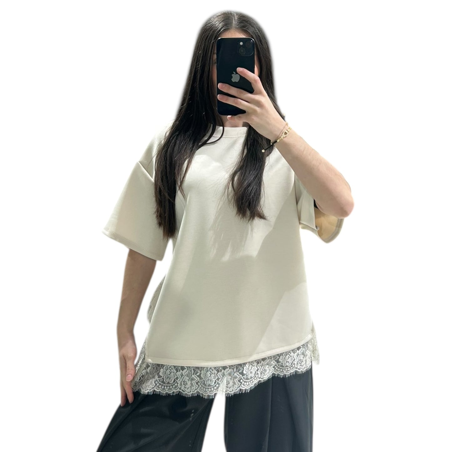 T-shirt manche courte avec détails en dentelle