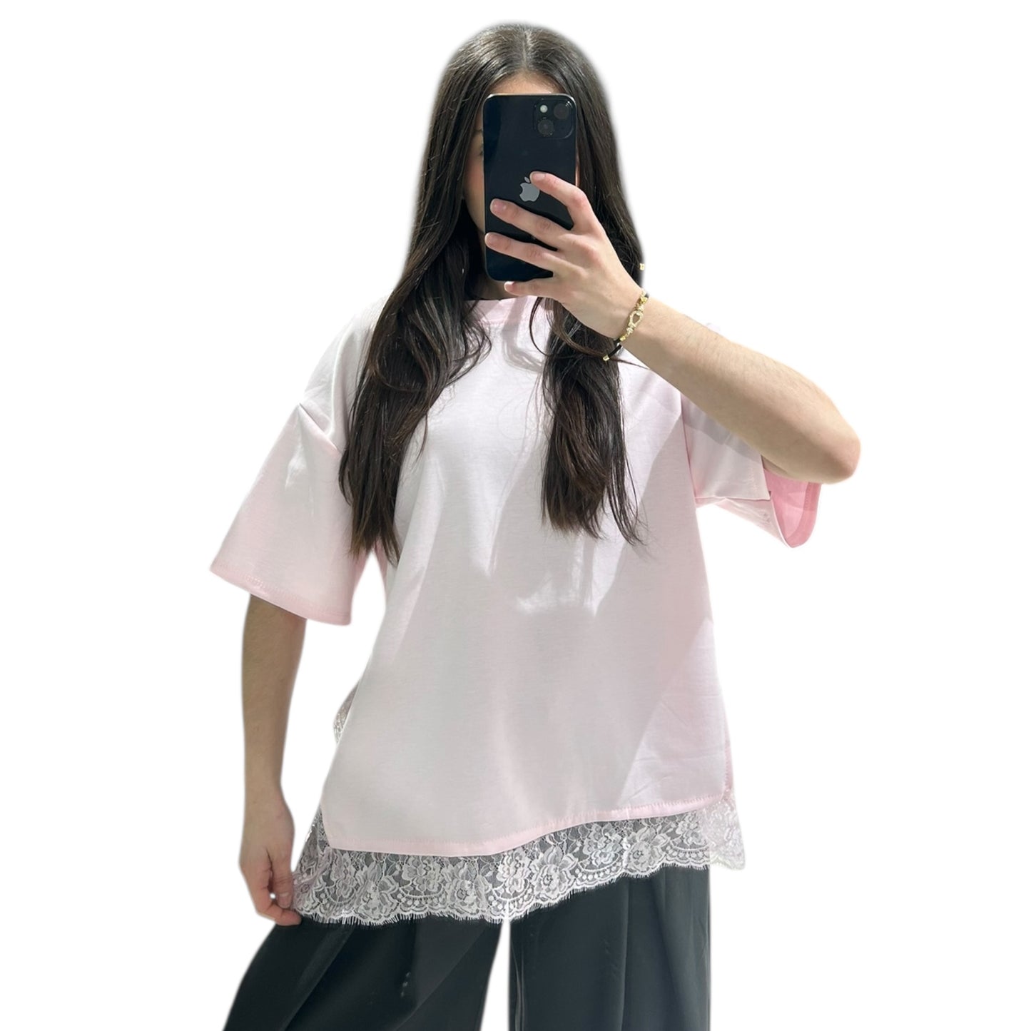 T-shirt manche courte avec détails en dentelle