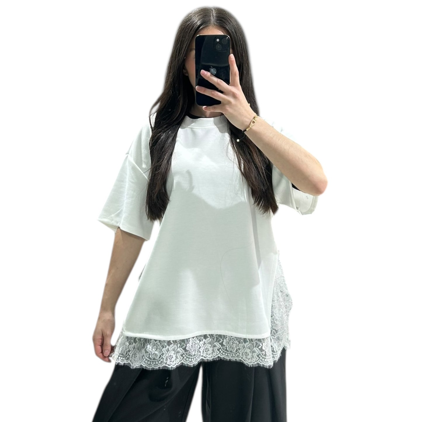 T-shirt manche courte avec détails en dentelle