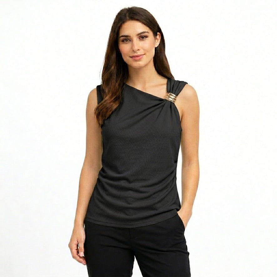 Elegant Asymmetrical Draped Top with Gold Detail