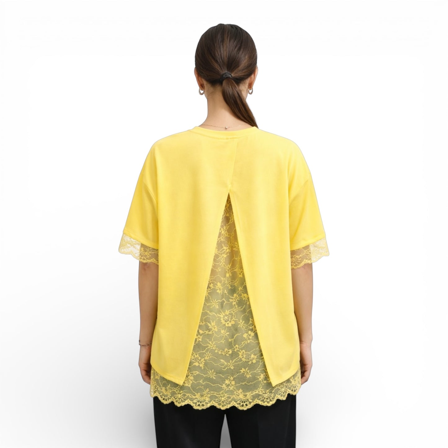 Elegantes Damen-T-Shirt mit Spitze – lockeres, schickes Oberteil mit offenem Rücken