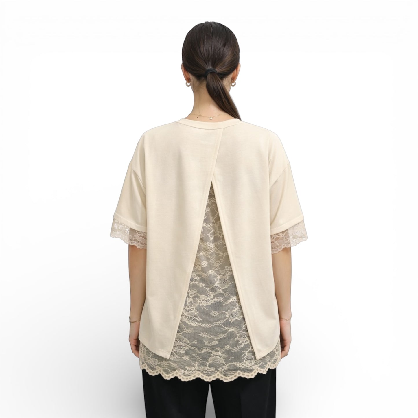 Elegantes Damen-T-Shirt mit Spitze – lockeres, schickes Oberteil mit offenem Rücken