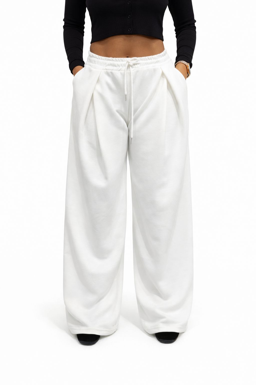 Pantalon femme taille élastique avec cordon – pantalon fluide confortable – taille unique – style casual moderne