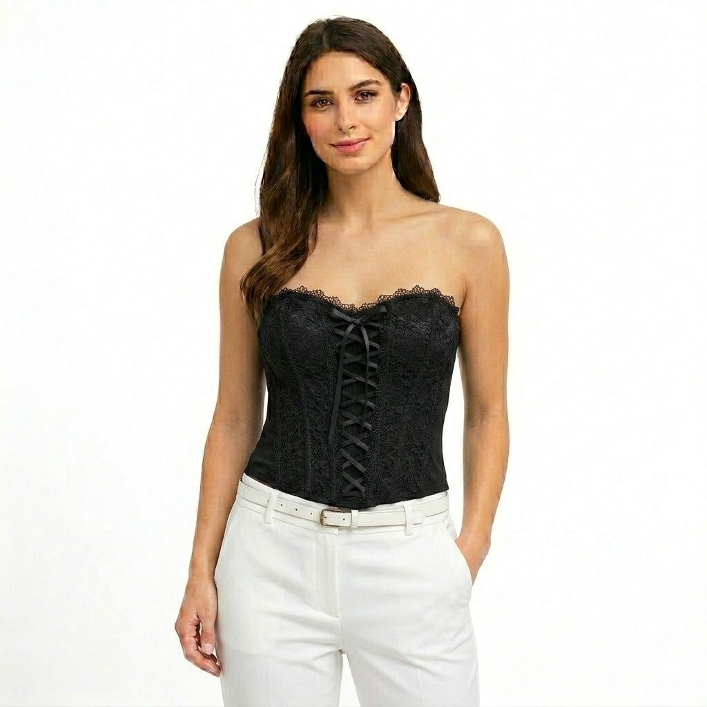Top Bustier Dentelle Femme Chic Corset Sans Bretelles Élégant Ajusté