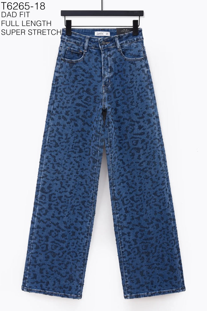 Jean Dad léopard bleu stretch