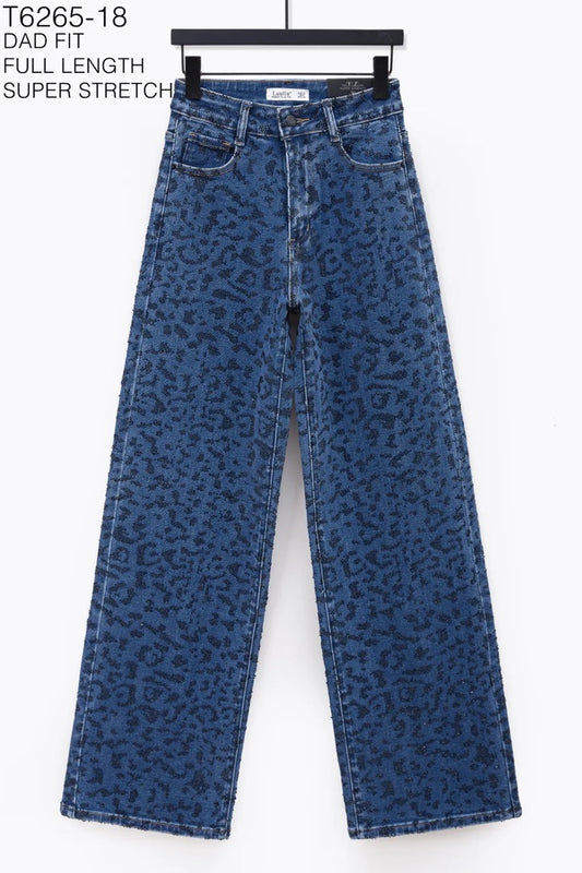 Jean Dad léopard bleu stretch