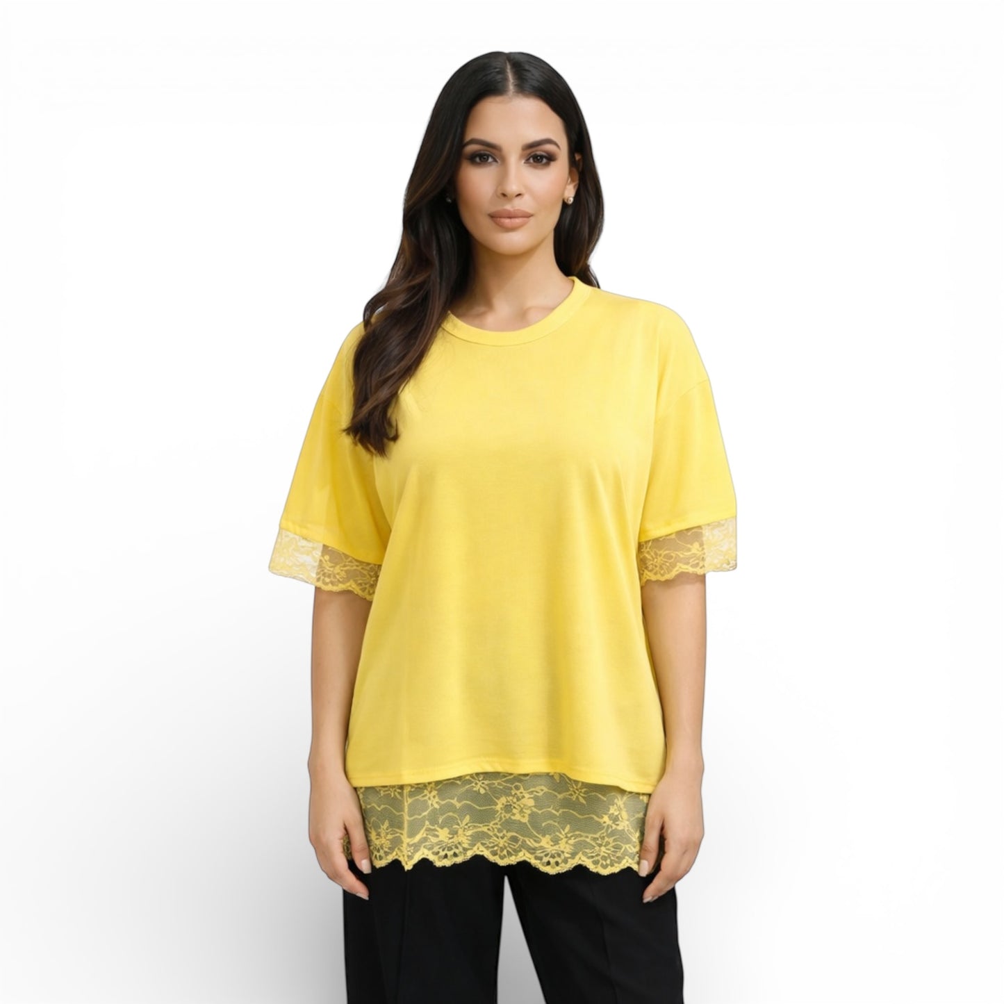 Elegantes Damen-T-Shirt mit Spitze – lockeres, schickes Oberteil mit offenem Rücken