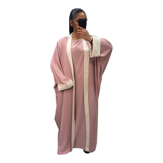 Ensemble caftan 2 pièces – Robe intérieure + kimono fluide, manches larges, plusieurs coloris