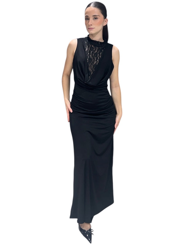 Robe Élégance Luxe – Décolleté Drapé & Dentelle