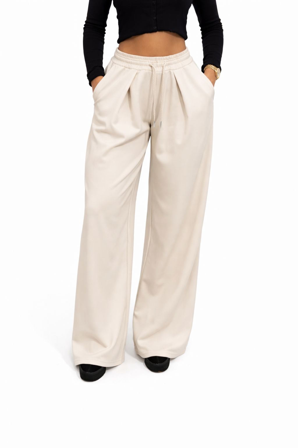 Pantalon femme taille élastique avec cordon – pantalon fluide confortable – taille unique – style casual moderne