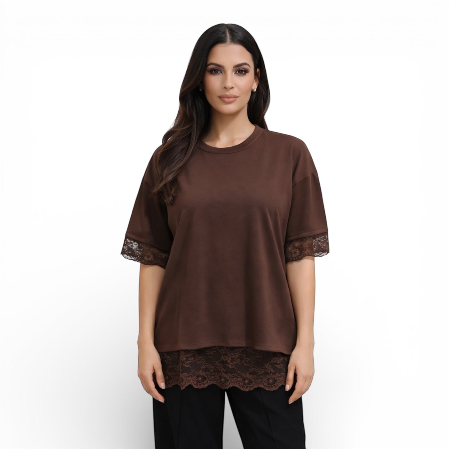 Elegantes Damen-T-Shirt mit Spitze – lockeres, schickes Oberteil mit offenem Rücken