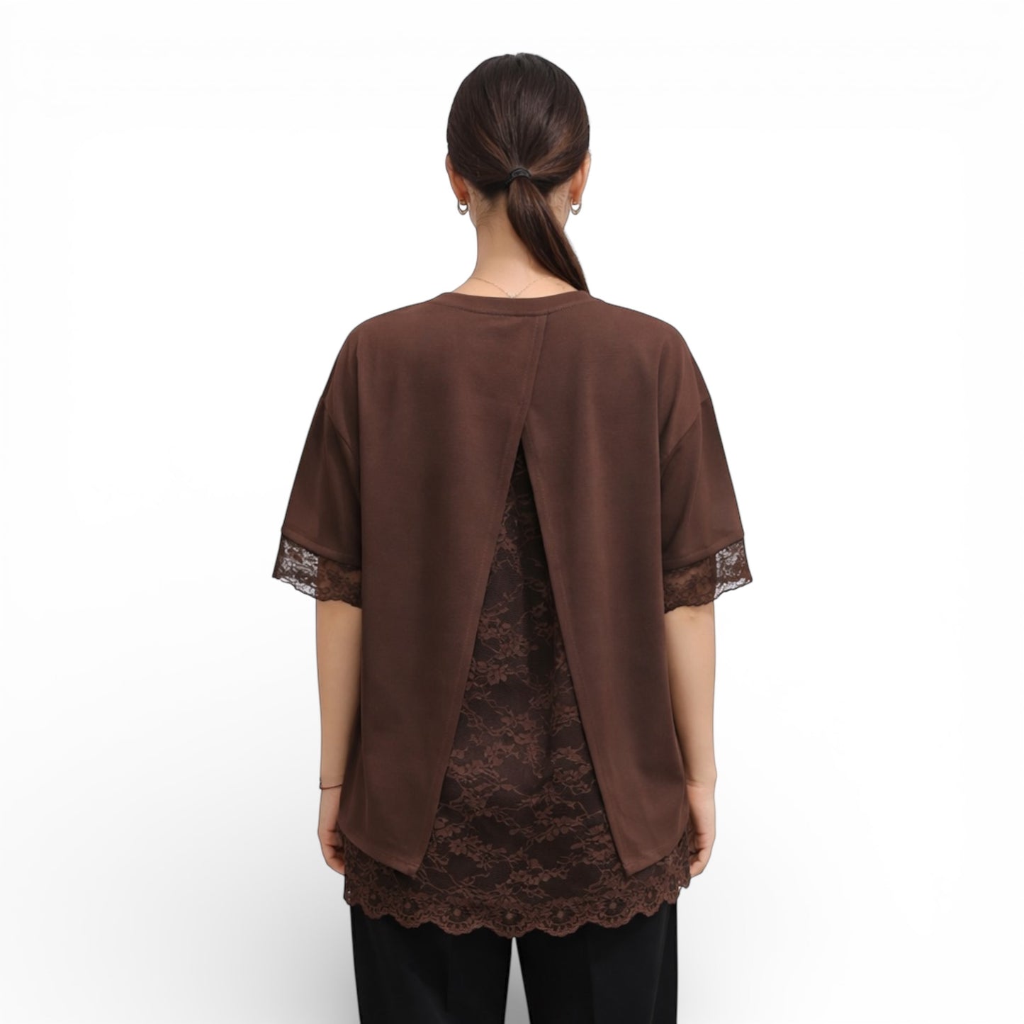 Elegantes Damen-T-Shirt mit Spitze – lockeres, schickes Oberteil mit offenem Rücken