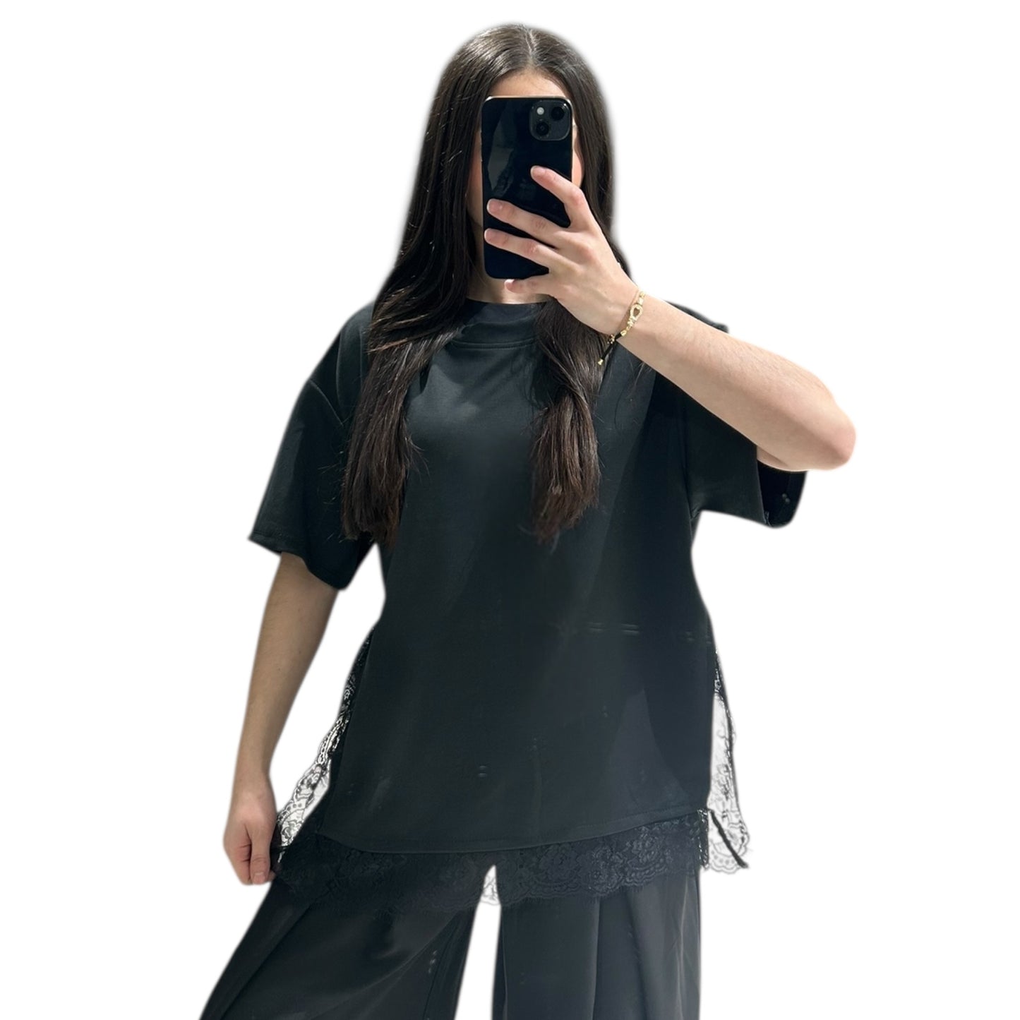 T-shirt manche courte avec détails en dentelle
