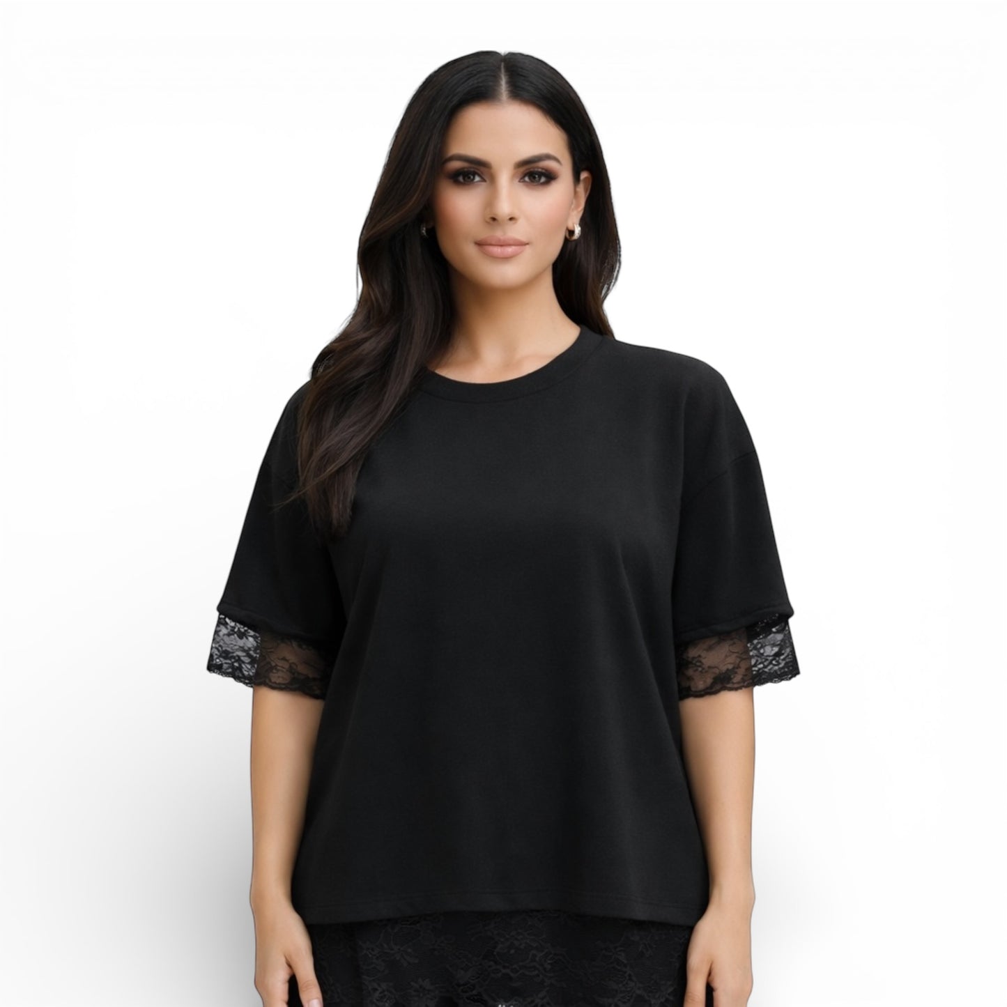 Elegantes Damen-T-Shirt mit Spitze – lockeres, schickes Oberteil mit offenem Rücken