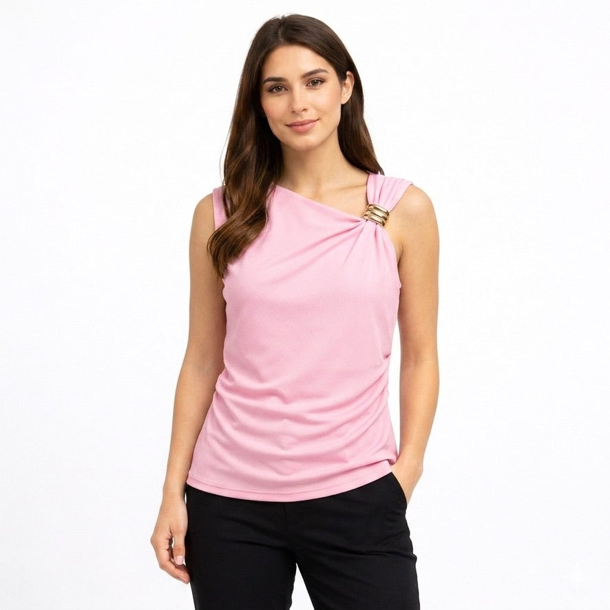 Elegant Asymmetrical Draped Top with Gold Detail