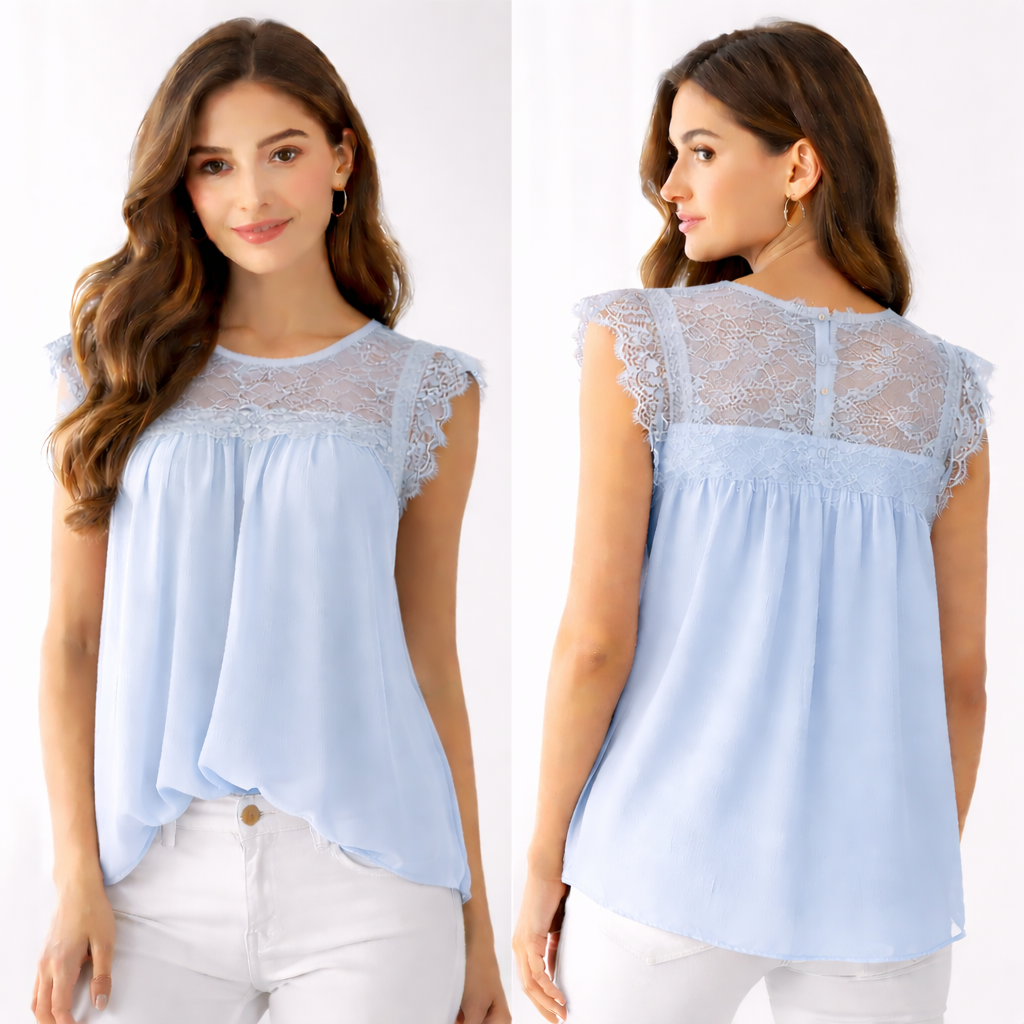 Top fluide dentelle femme manches courtes – effet chic & léger – taille unique