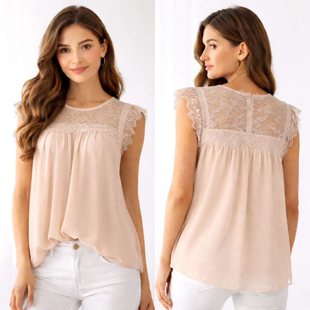 Top fluide dentelle femme manches courtes – effet chic & léger – taille unique