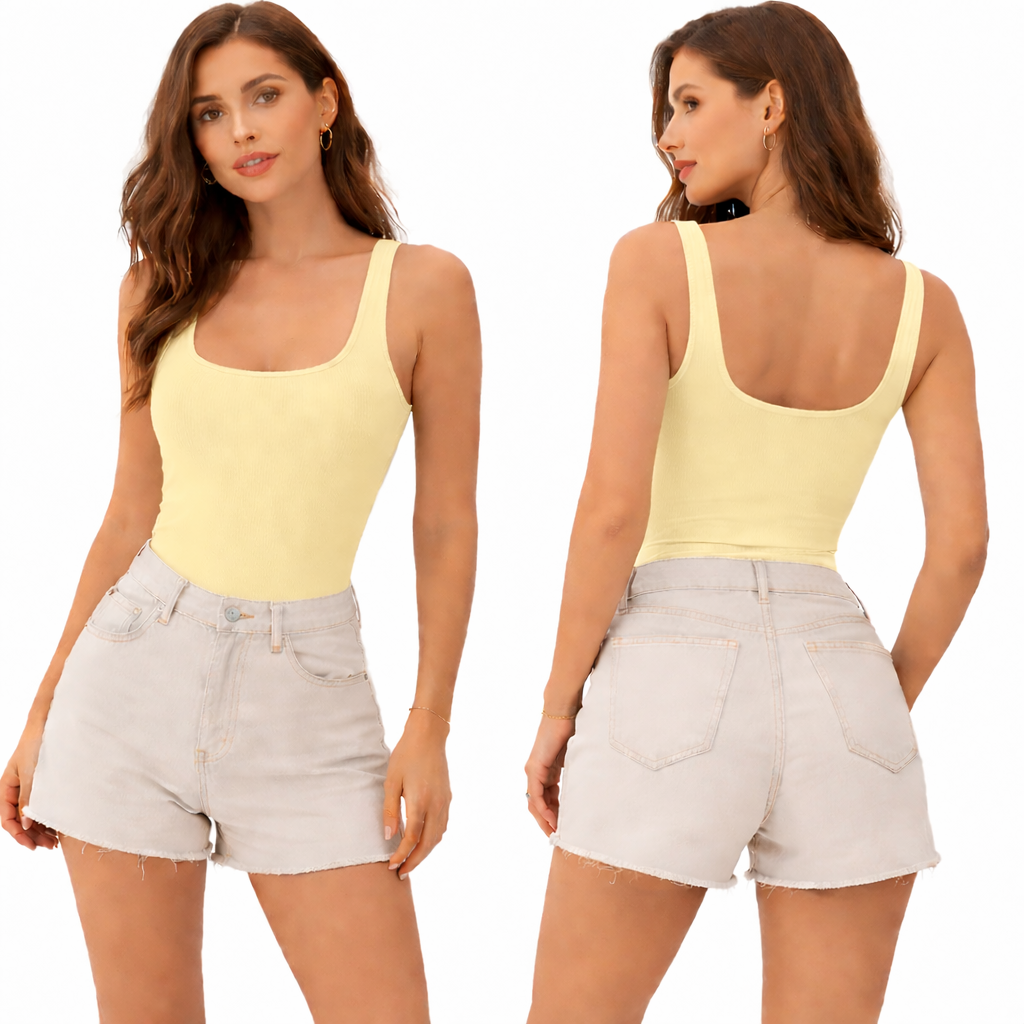 Body côtelé col carré basique – coupe ajustée & effet seconde peau