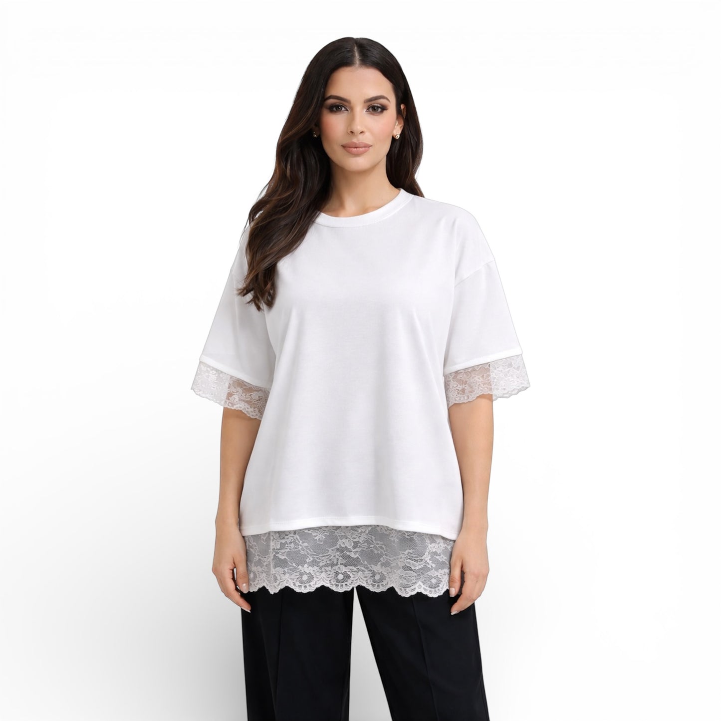 Elegantes Damen-T-Shirt mit Spitze – lockeres, schickes Oberteil mit offenem Rücken