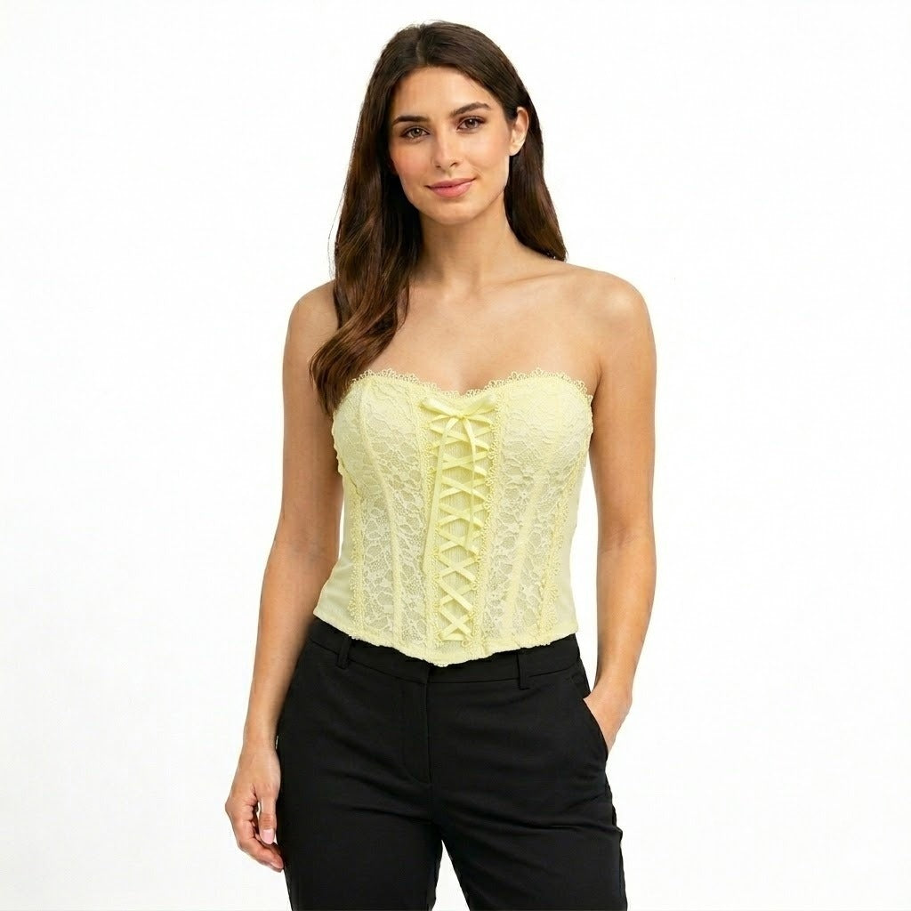 Top Bustier Dentelle Femme Chic Corset Sans Bretelles Élégant Ajusté