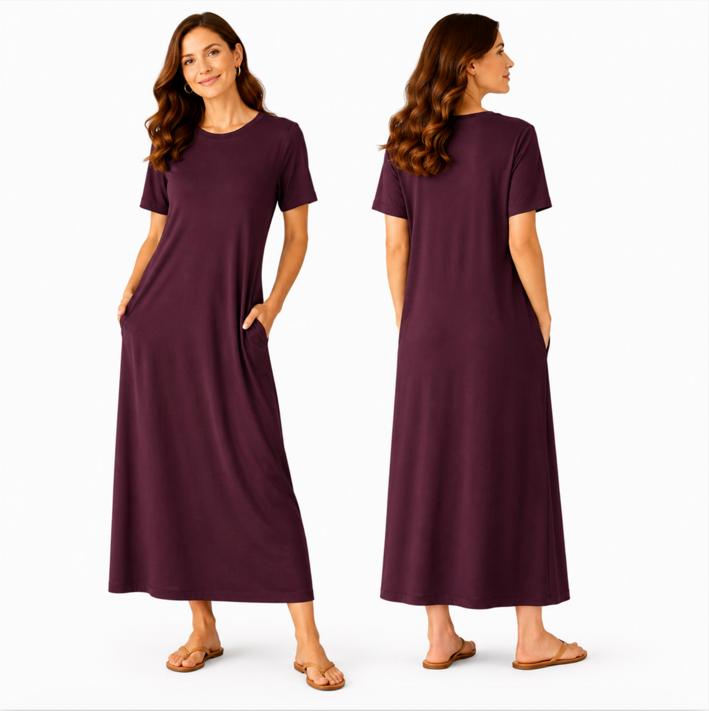 Robe Longue Fluide Femme – Coupe Oversize Confort – Manches Courtes – Poches Invisibles – Style Casual Chic