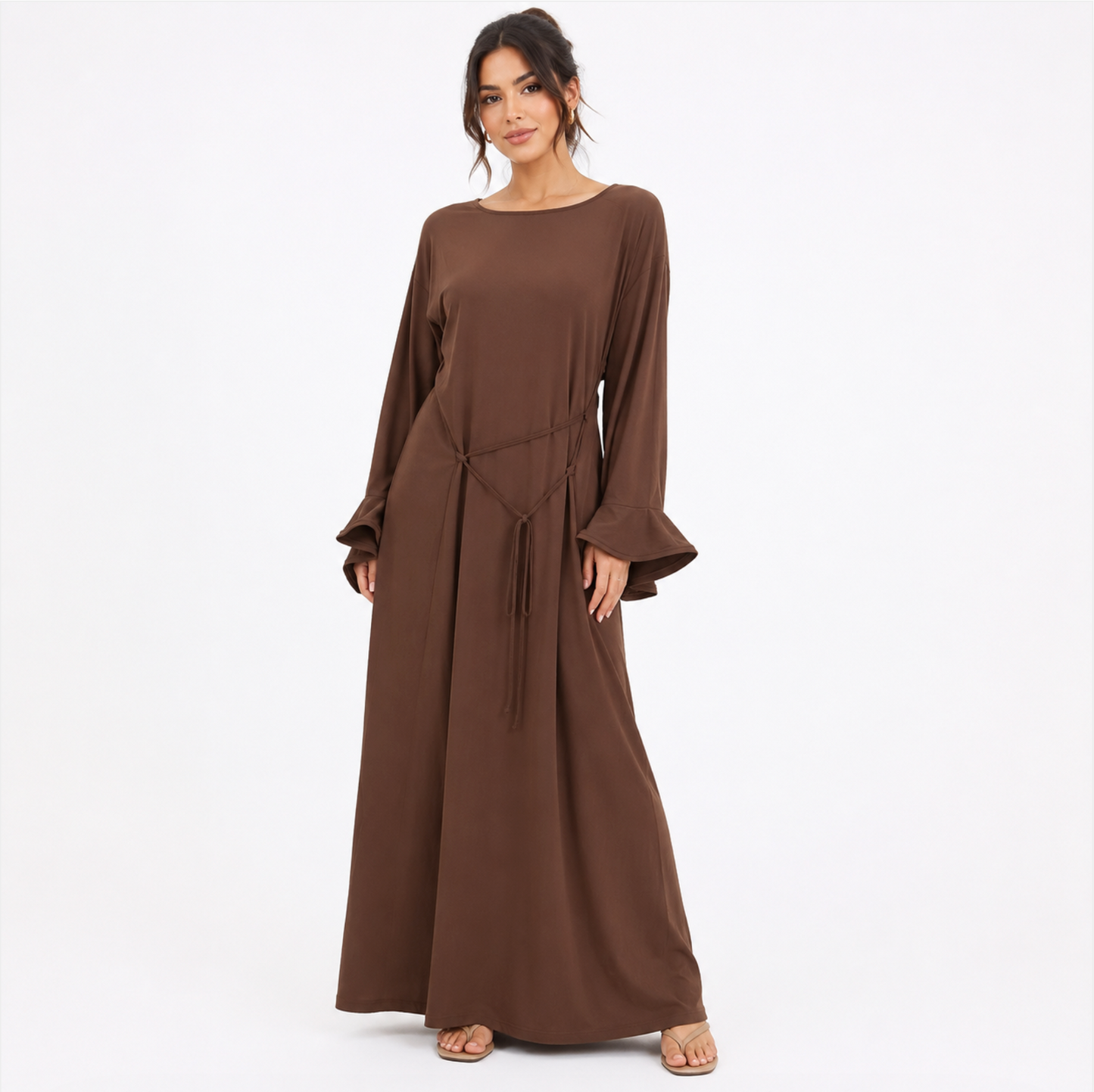 Robe Longue Fluide Femme à Nouer dans le Dos – Manches Évasées | La Boutique Anaïs