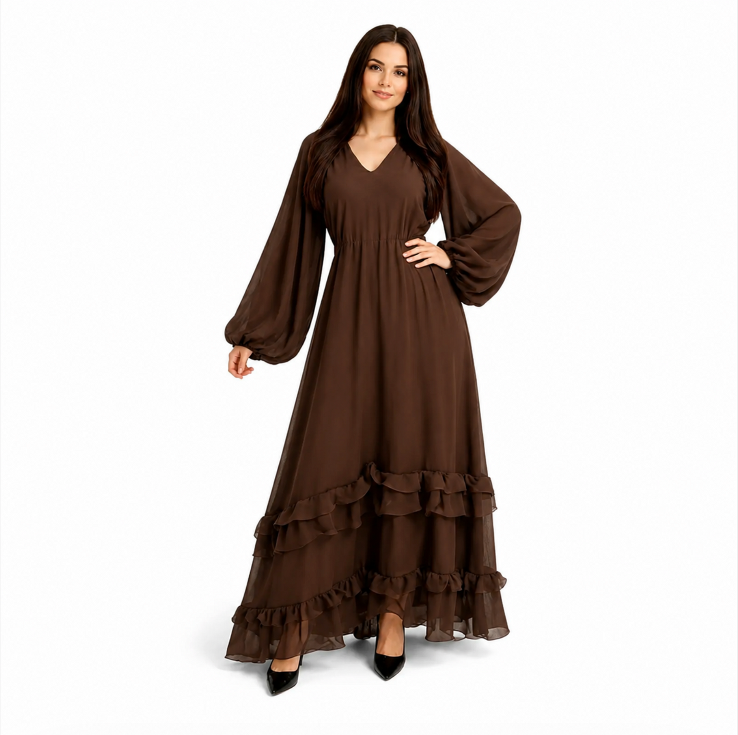 Women's long flowy dress with wide sleeves – elegant cut – lightweight fabric – spring summer collection – several colors